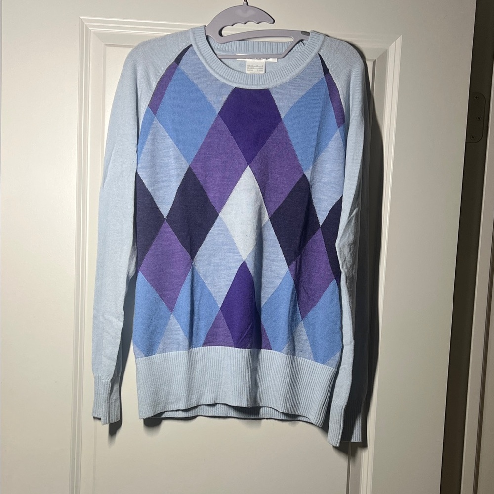 Nike Light Blue and Purple Argyle Sweater